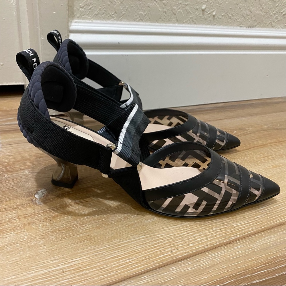 Fendi Colibri Black Mesh and FF High Heel Slingbacks Size 37 (US Size 7)